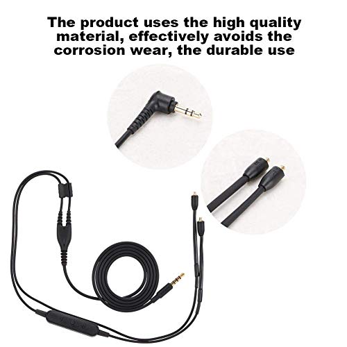 MMCX Replacement Headphone Cable, TPE Headphone Extension Cable with 3.5mm Plug for Shure se215 se425 se535 se846 ue900(Black with mic)