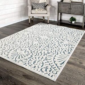 my texas house by orian bluebonnets area rug, 5'2" x 7'6", natural blue