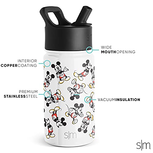 Simple Modern Disney Mickey Mouse Toddler Water Bottle with Straw Lid | Reusable Insulated Stainless Steel Kids Cup | Summit Collection | 10oz, Mickey Mouse Retro