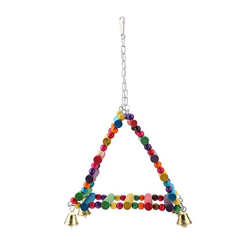 Parrot Swing Toys, Triangle Climbing Ladders Hanging Bell Toy Colorful Wood Beads Bird Perch for Parakeet Cockatiel Macaw African Grey Cockatoo Lovebird Finch