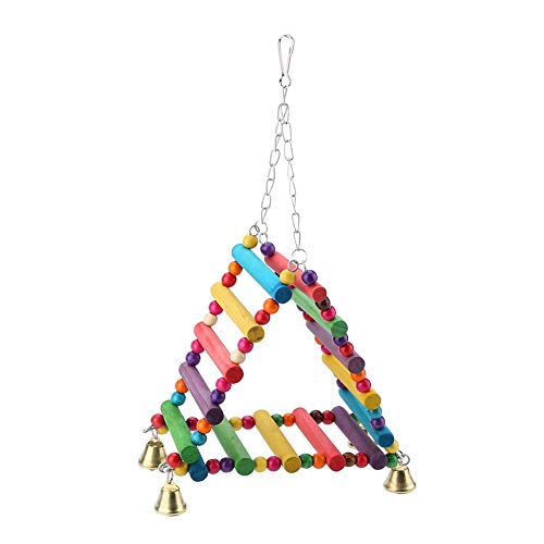 Parrot Swing Toys, Triangle Climbing Ladders Hanging Bell Toy Colorful Wood Beads Bird Perch for Parakeet Cockatiel Macaw African Grey Cockatoo Lovebird Finch