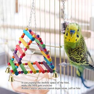 Parrot Swing Toys, Triangle Climbing Ladders Hanging Bell Toy Colorful Wood Beads Bird Perch for Parakeet Cockatiel Macaw African Grey Cockatoo Lovebird Finch