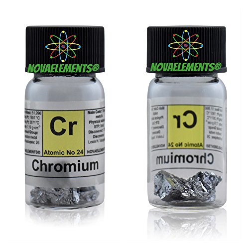 Chromium Metal Element 24 Cr Sample 5 Grams 99.8% Pure Shiny Pieces in Labeled Glass Vial