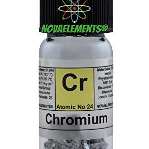 Chromium Metal Element 24 Cr Sample 5 Grams 99.8% Pure Shiny Pieces in Labeled Glass Vial