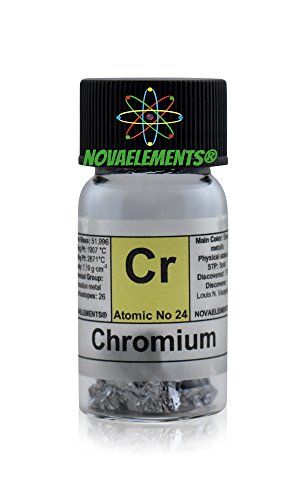 Chromium Metal Element 24 Cr Sample 5 Grams 99.8% Pure Shiny Pieces in Labeled Glass Vial