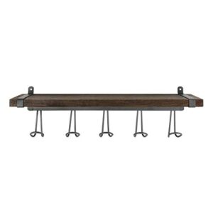 Spectrum Diversified Vintage Living Mount 5-Hook Wood Coat Rack for Entry Ways and Mud Rooms, Durable Wall Shelf, Industrial Gray