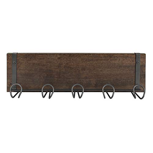 Spectrum Diversified Vintage Living Mount 5-Hook Wood Coat Rack for Entry Ways and Mud Rooms, Durable Wall Shelf, Industrial Gray