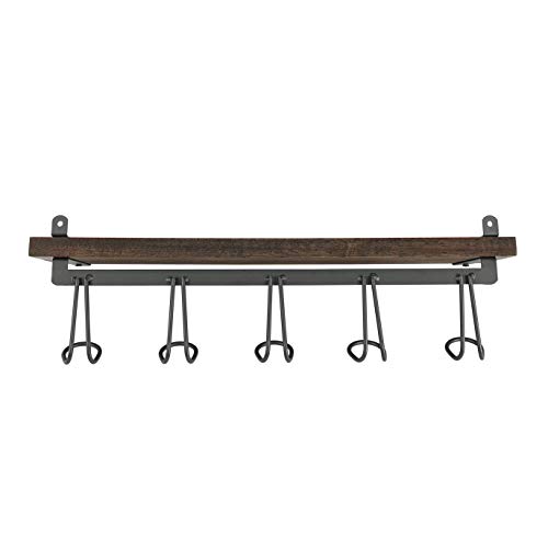 Spectrum Diversified Vintage Living Mount 5-Hook Wood Coat Rack for Entry Ways and Mud Rooms, Durable Wall Shelf, Industrial Gray