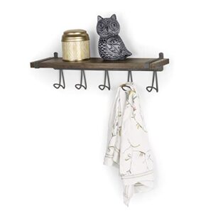 Spectrum Diversified Vintage Living Mount 5-Hook Wood Coat Rack for Entry Ways and Mud Rooms, Durable Wall Shelf, Industrial Gray