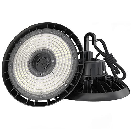 HYPERLITE High Bay LED Lights 100W 14000LM 5000K, 450W MH/HPS Eqv. LED High Bay Light with UL US Plug(Optional Sensor Function-Extra Purchase), IP65 Commercial Garage Shop Barn Area Lighting 1PC