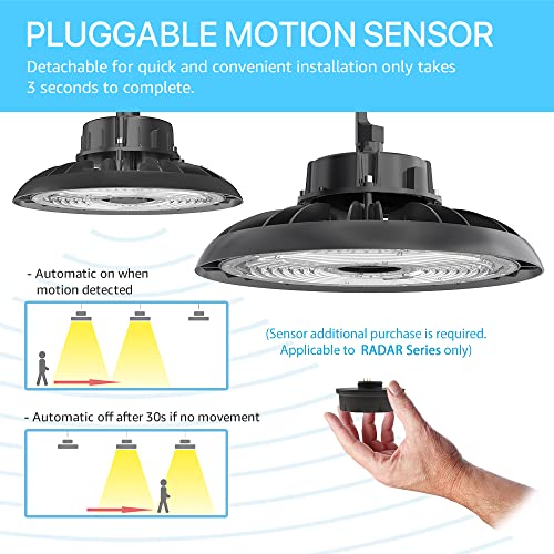 HYPERLITE High Bay LED Lights 100W 14000LM 5000K, 450W MH/HPS Eqv. LED High Bay Light with UL US Plug(Optional Sensor Function-Extra Purchase), IP65 Commercial Garage Shop Barn Area Lighting 1PC