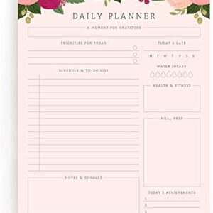 Bliss Collections Daily Planner, Blush Floral, Calendar, Organizer, Scheduler, Productivity Tracker, Meal Prep, Organize Tasks, Goals, Notes, To-Do Lists, 8.5"x11" Undated Tear-Off Sheets (50 Sheets)