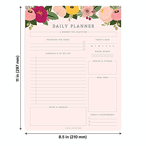 Bliss Collections Daily Planner, Blush Floral, Calendar, Organizer, Scheduler, Productivity Tracker, Meal Prep, Organize Tasks, Goals, Notes, To-Do Lists, 8.5"x11" Undated Tear-Off Sheets (50 Sheets)