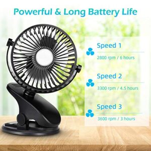 Mieuxbuck Clip on fan, Stroller Fan for Baby, Mini USB Portable Fan for Bed, Travelling with Rechargeable 2500mA Battery 360° Rotation