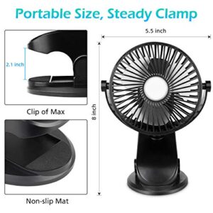 Mieuxbuck Clip on fan, Stroller Fan for Baby, Mini USB Portable Fan for Bed, Travelling with Rechargeable 2500mA Battery 360° Rotation