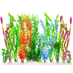 mylifeunit artificial fish tank plants, 10 pack plastic aquarium plants decorations