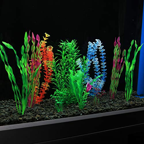 MyLifeUNIT Artificial Fish Tank Plants, 10 Pack Plastic Aquarium Plants Decorations