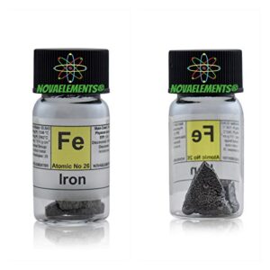 iron metal element 26 fe, pieces 99.99% 5 grams in glass vial with label