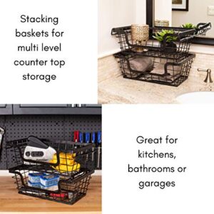 BirdRock Home Wire Basket for Storage - Set of 2 Baskets - Stackable - Hanging – Wall Shelf - Fruit Vegetable Organization – Pantry Cabinet - Metal Bin for Kitchen Counter – Bathroom Storage