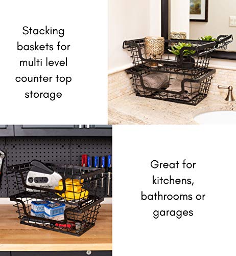 BirdRock Home Wire Basket for Storage - Set of 2 Baskets - Stackable - Hanging – Wall Shelf - Fruit Vegetable Organization – Pantry Cabinet - Metal Bin for Kitchen Counter – Bathroom Storage