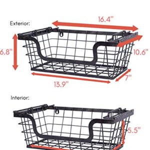 BirdRock Home Wire Basket for Storage - Set of 2 Baskets - Stackable - Hanging – Wall Shelf - Fruit Vegetable Organization – Pantry Cabinet - Metal Bin for Kitchen Counter – Bathroom Storage