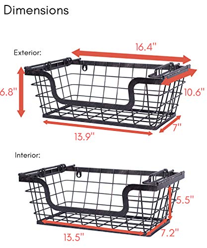 BirdRock Home Wire Basket for Storage - Set of 2 Baskets - Stackable - Hanging – Wall Shelf - Fruit Vegetable Organization – Pantry Cabinet - Metal Bin for Kitchen Counter – Bathroom Storage