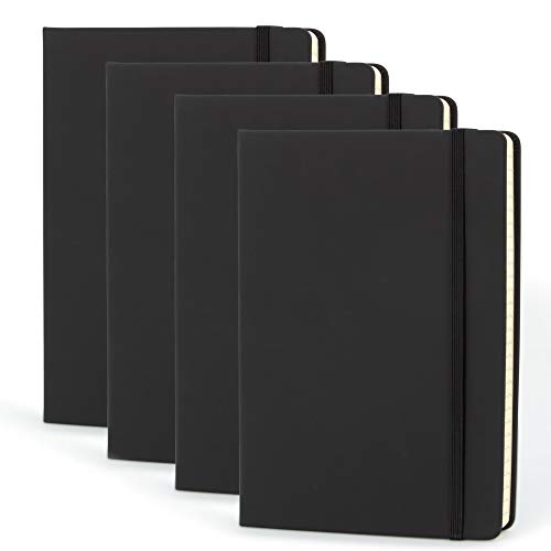 Simply Genius A5 Notebooks for Work, Travel, Business, School & More - College Ruled Notebook - Hardcover Journals for Women & Men - Lined Books with 192 pages, 5.7" x 8.4"(Black, 4 Pack)