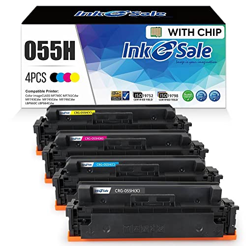 INK E-SALE [with CHIP] High-Yield Compatible Toner Replacement for Canon 055H CRG-055H (4-Pack, K/C/M/Y) use with imageCLASS LBP660 LBP664 MF740 MF741 MF743 MF745 MF746 Printers