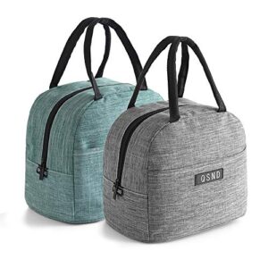 hiprettyus 2pcs insulated tote lunch bags, freezable school kids lunch bag, leakproof lunch box for work, women, men, teens, boys, girls (gray, green)