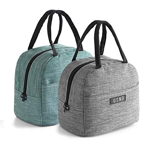 HIPRETTYUS 2PCS insulated Tote Lunch Bags, Freezable School kids lunch bag, Leakproof Lunch Box For Work, Women, Men, Teens, boys, girls (Gray, Green)