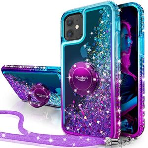 silverback for iphone 11 case, moving liquid holographic sparkle glitter case with kickstand, bling diamond bumper ring stand slim protective apple iphone 11 6.1 inch case for girls women -purple