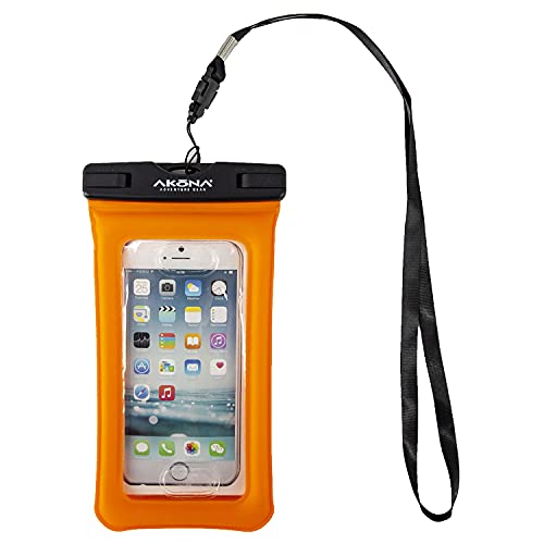 AKONA Gobi. A Floating Waterprood Case for Cell Phone. iPhone Xs/XS MAX/XR/8/8plus, Samsung Galaxy s10/s9, Google Pixel 2, HTC LG Sony Moto, Up to 7.0" - Orange