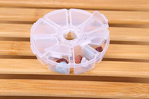 AKOAK 1 Pack Round 8-Compartment Storage Box, Easy to Carry, for Storing Earrings, Rings, Beads, Rhinestones, Pills and More (White)
