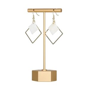 gemeshou gold metal earring t bar stand retail display holders for show, jewelry online stores photography display props organizer【gold-hexagon base height 4.5"】
