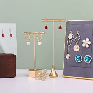 GemeShou Gold Metal Earring T Bar Stand Retail display holders for show, Jewelry Online stores Photography Display Props Organizer【Gold-Hexagon Base Height 4.5"】