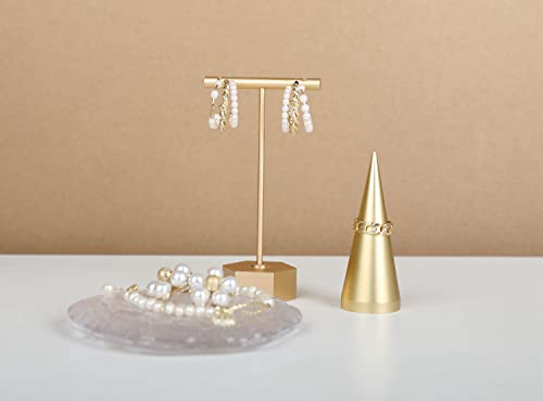 GemeShou Gold Metal Earring T Bar Stand Retail display holders for show, Jewelry Online stores Photography Display Props Organizer【Gold-Hexagon Base Height 4.5"】