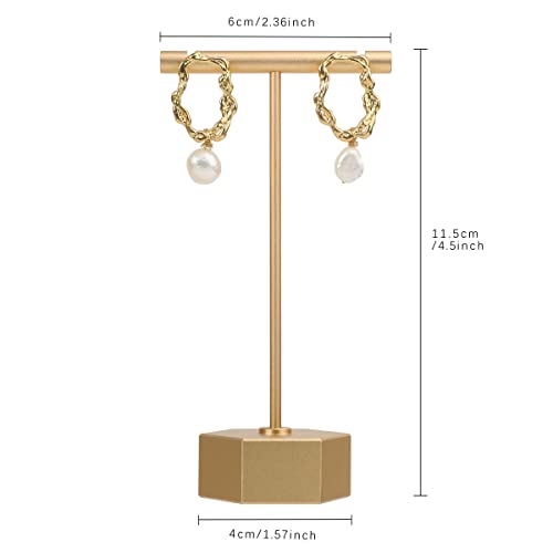 GemeShou Gold Metal Earring T Bar Stand Retail display holders for show, Jewelry Online stores Photography Display Props Organizer【Gold-Hexagon Base Height 4.5"】