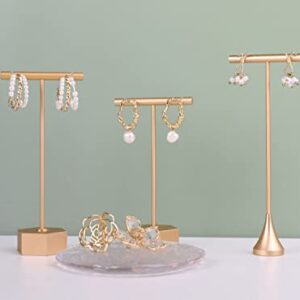 GemeShou Gold Metal Earring T Bar Stand Retail display holders for show, Jewelry Online stores Photography Display Props Organizer【Gold-Hexagon Base Height 4.5"】