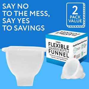 2 Pack Funnel for Squeeze Bottles - Wide Funnel Opening for Squeeze Bottles Like FIFO- for Ice, Dressing, Batter, Thick Sauces, Paint etc Flexible Silicone – No BPA 3.25” Top Diameter 1.25”