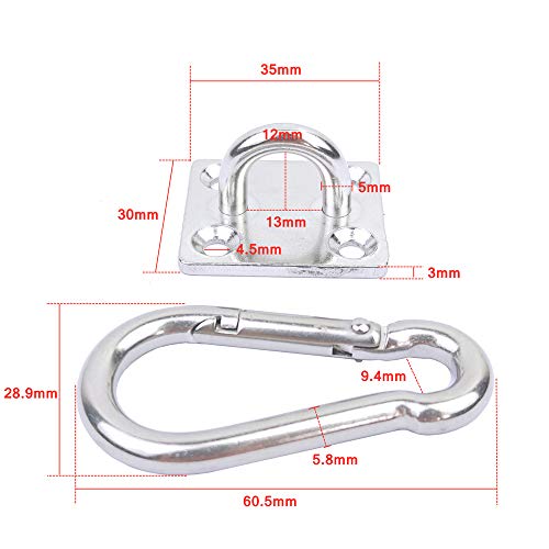 2 Set Heavy Duty Hanger Hook Hammock Wall Mount, Suspension Ceiling Hooks Outdoor Swing Mounting Hook Exercise Hook Stainless Steel Swivel Carabiner Yoga Ceiling Mount Swing Hook