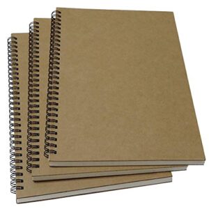 yuree b5 spiral notebook lined, spiral ruled journal with hard kraft cover, 70 sheets (140 pages), 10.3" x 7.2", 3-pack, brown