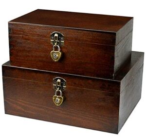 wood keepsake boxes with lock and keys handcrafted decorative wooden storage case cabinet container hinged lid country rustic style organizer for trinkets gift card collection coffee color 2 pack