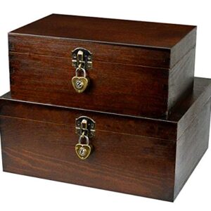 Wood Keepsake Boxes with Lock and Keys Handcrafted Decorative Wooden Storage Case Cabinet Container Hinged Lid Country Rustic Style Organizer for Trinkets Gift Card Collection Coffee Color 2 Pack