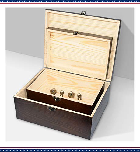 Wood Keepsake Boxes with Lock and Keys Handcrafted Decorative Wooden Storage Case Cabinet Container Hinged Lid Country Rustic Style Organizer for Trinkets Gift Card Collection Coffee Color 2 Pack