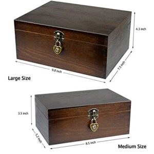 Wood Keepsake Boxes with Lock and Keys Handcrafted Decorative Wooden Storage Case Cabinet Container Hinged Lid Country Rustic Style Organizer for Trinkets Gift Card Collection Coffee Color 2 Pack