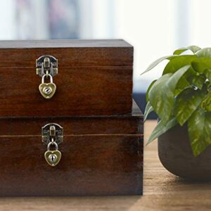 Wood Keepsake Boxes with Lock and Keys Handcrafted Decorative Wooden Storage Case Cabinet Container Hinged Lid Country Rustic Style Organizer for Trinkets Gift Card Collection Coffee Color 2 Pack