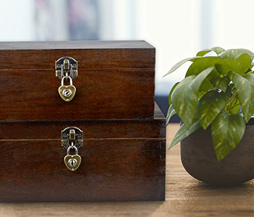 Wood Keepsake Boxes with Lock and Keys Handcrafted Decorative Wooden Storage Case Cabinet Container Hinged Lid Country Rustic Style Organizer for Trinkets Gift Card Collection Coffee Color 2 Pack