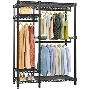 vipek v2s garment rack heavy duty commercial grade clothes rack, 4 tiers adjustable wire shelving clothing racks with 3 hanging rods, freestanding closet metal wardrobe closet, max load 650lbs, black