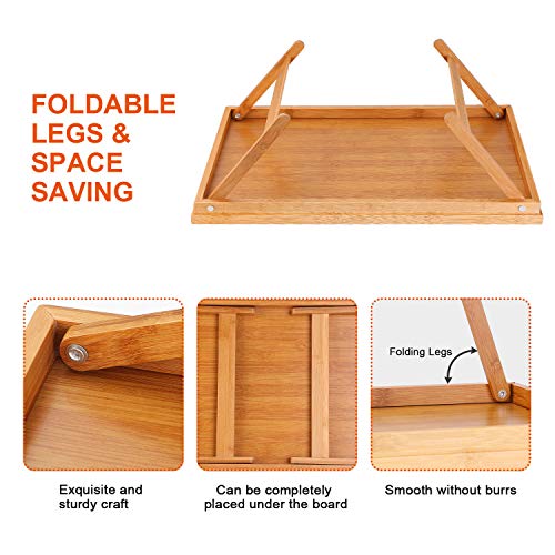 Moclever Breakfast Tray Table with Folding legs - Serving tray bamboo - dinner trays, tea tray, bar tray, bed trays for eating or any food tray - good for parties, Reading, Laptop, Working or bed tray