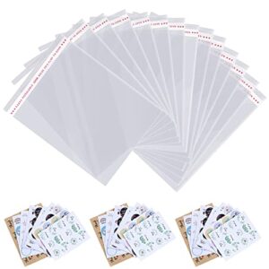11x14 inches large clear resealable cellophane bags for packaging products 300ct plastic self-sealing gift bags self adhesive plastic bags for gifts ,clothes, small business, 300ct thank you stickers
